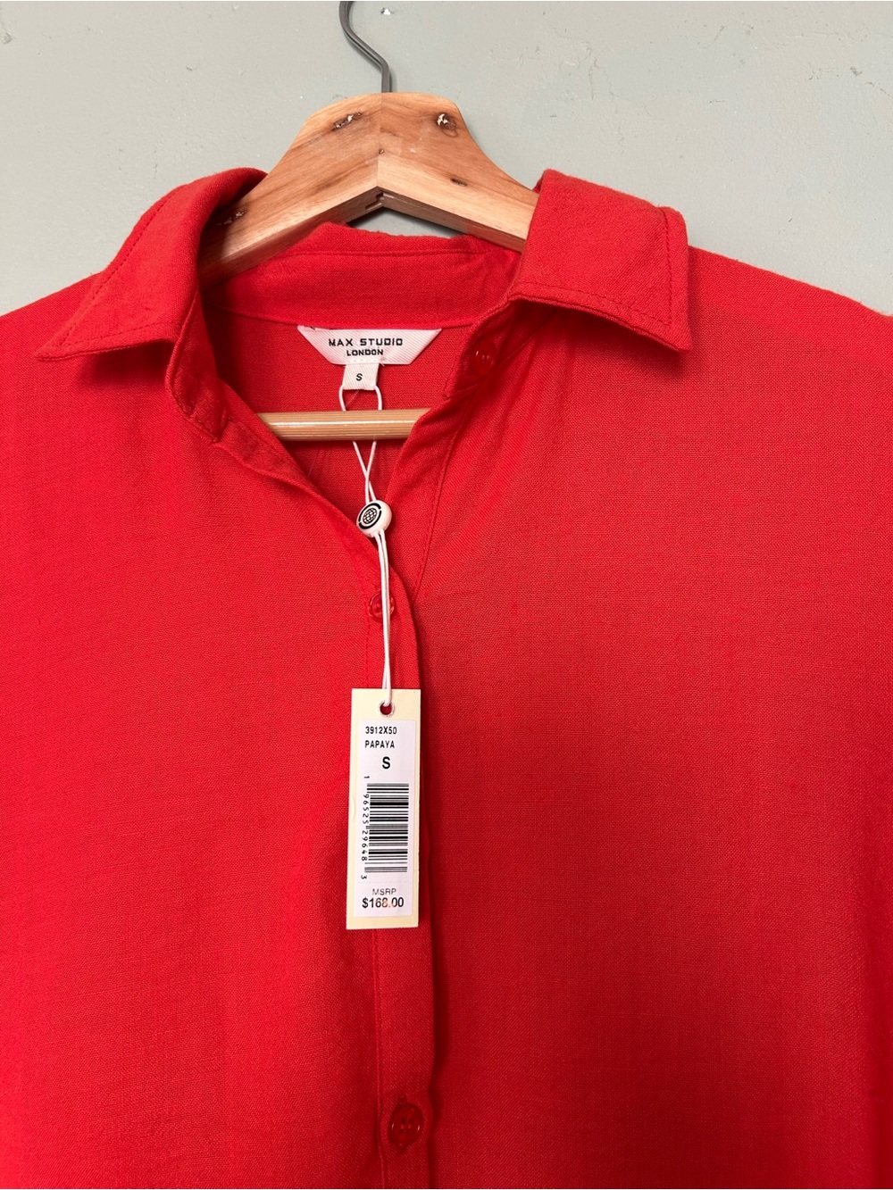 NWT Max Studio Papaya Red Tiered Maxi Shirt Dress w/ pockets - Picture 2 of 9